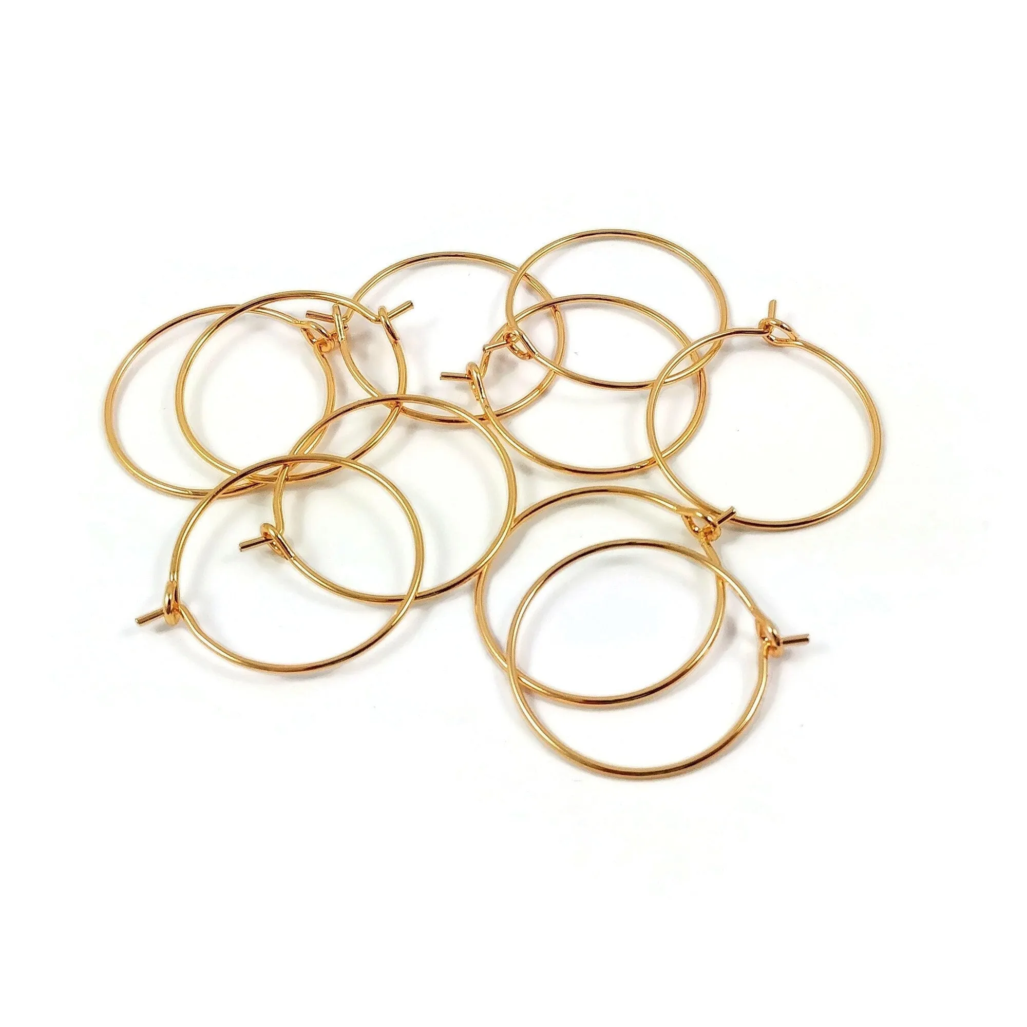 10 hoops, 18K Gold plated, Nickel free earring findings, 20mm, 25mm