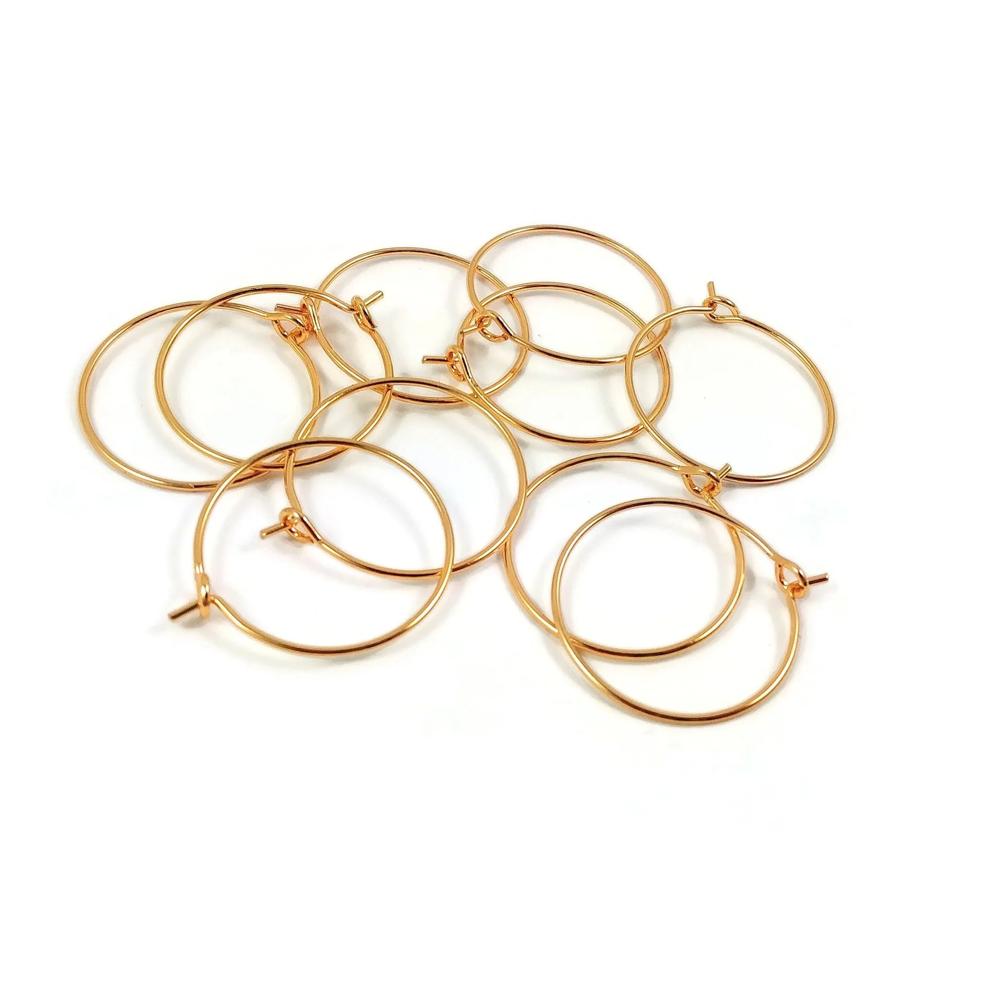 10 hoops, 18K Gold plated, Nickel free earring findings, 20mm, 25mm