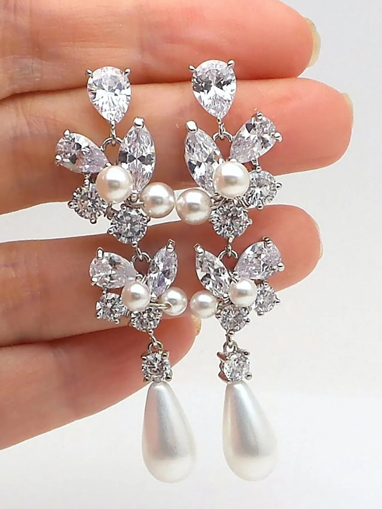 1pair Aesthetic Bridal Imitation Faux Pearl Dangle Earrings Luxury Trendy Engagement Wedding Ear Accessories For Women Newly Jewelry