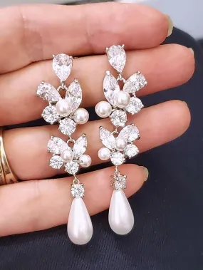 1pair Aesthetic Bridal Imitation Faux Pearl Dangle Earrings Luxury Trendy Engagement Wedding Ear Accessories For Women Newly Jewelry
