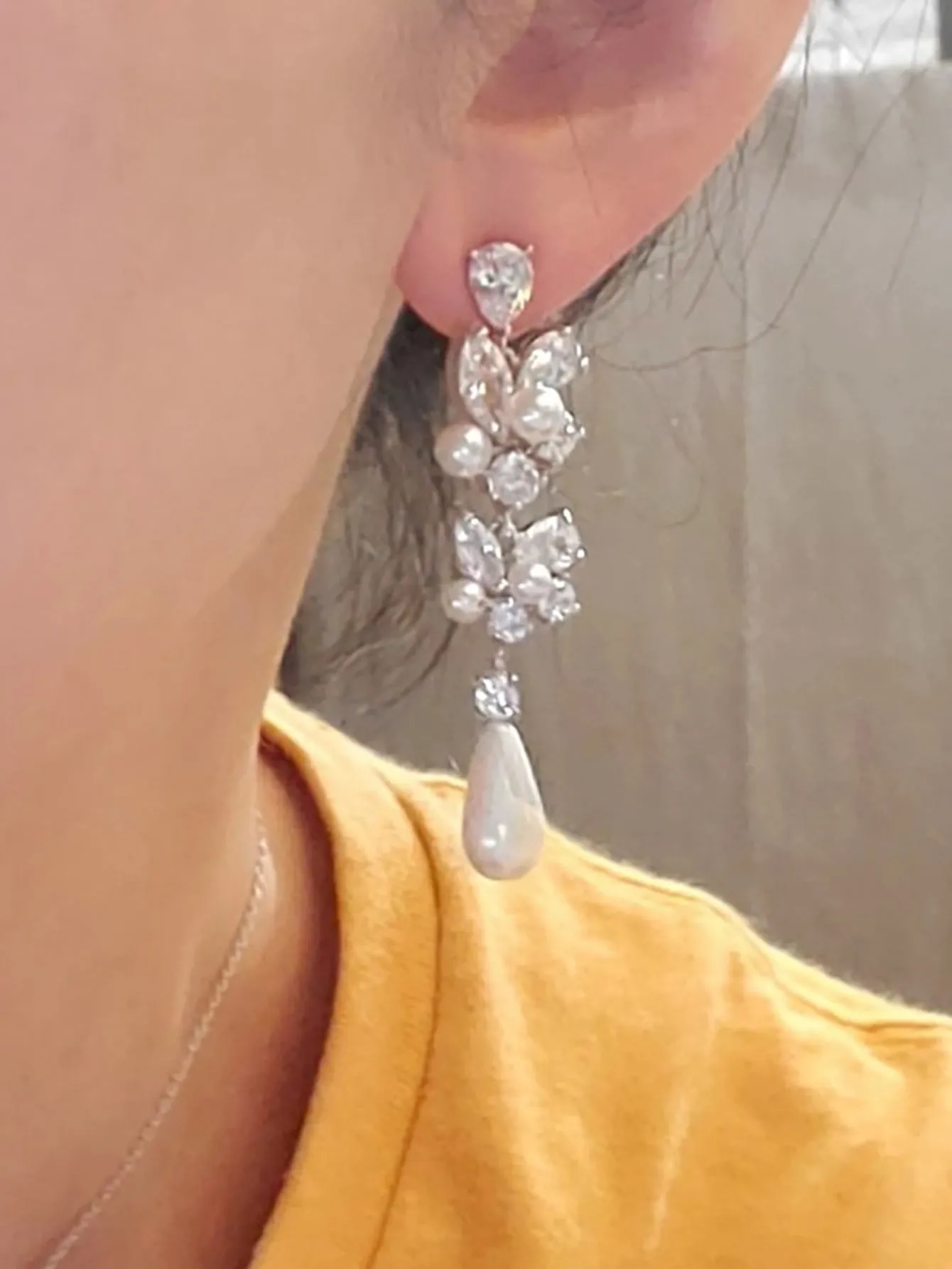 1pair Aesthetic Bridal Imitation Faux Pearl Dangle Earrings Luxury Trendy Engagement Wedding Ear Accessories For Women Newly Jewelry