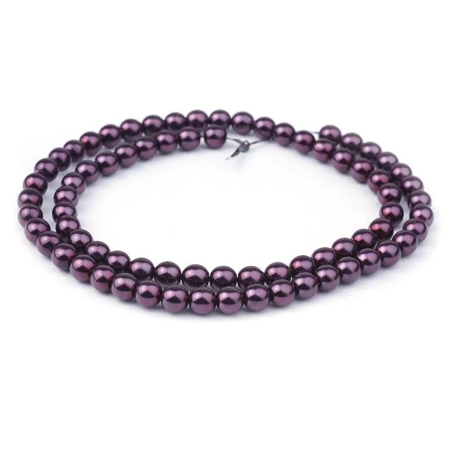 6mm Plum Pearl Coated Czech Glass Pearls Strand
