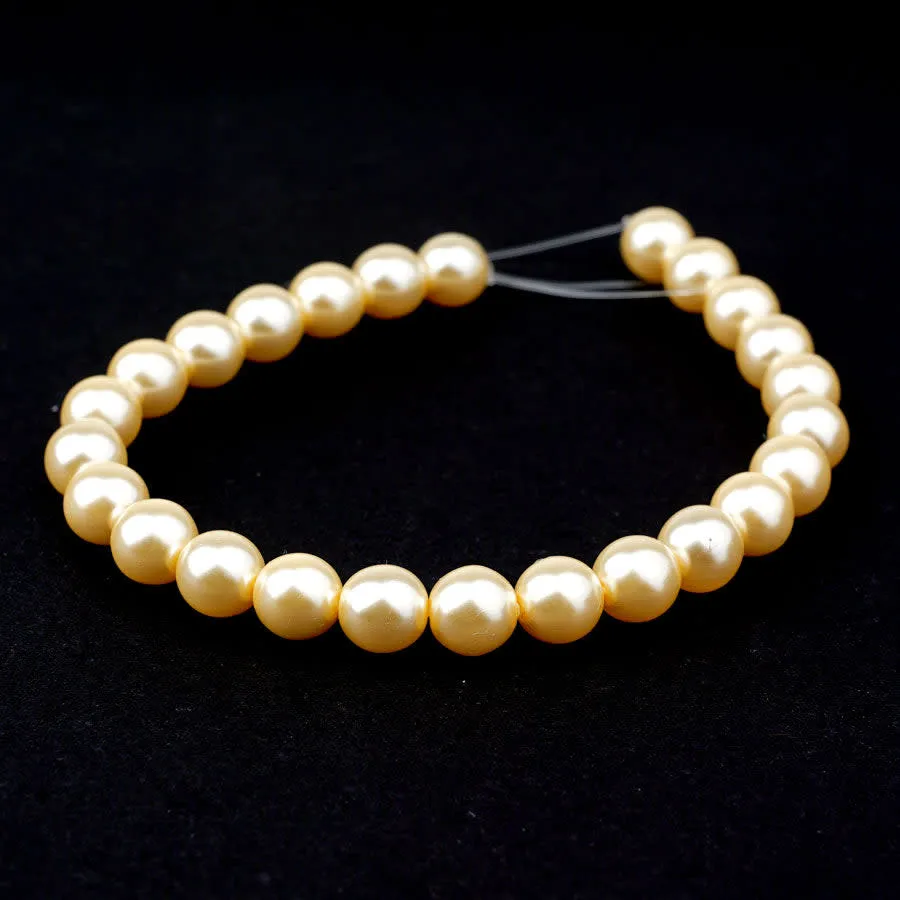 8mm Vanilla Pearl Coated Czech Glass Pearls Strand