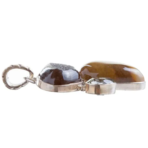 925 Sterling Silver Natural Gemstones Druzy Agate Amethyst Pendant FJSVP2091