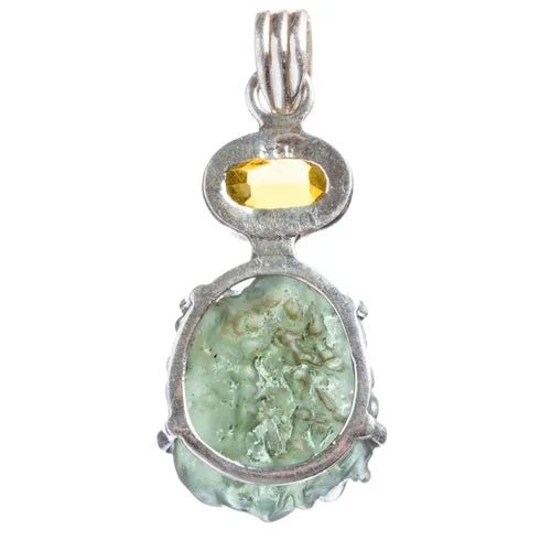 925 Sterling Silver Natural Gemstones Moldavite Topaz Pendant FJSVP2099