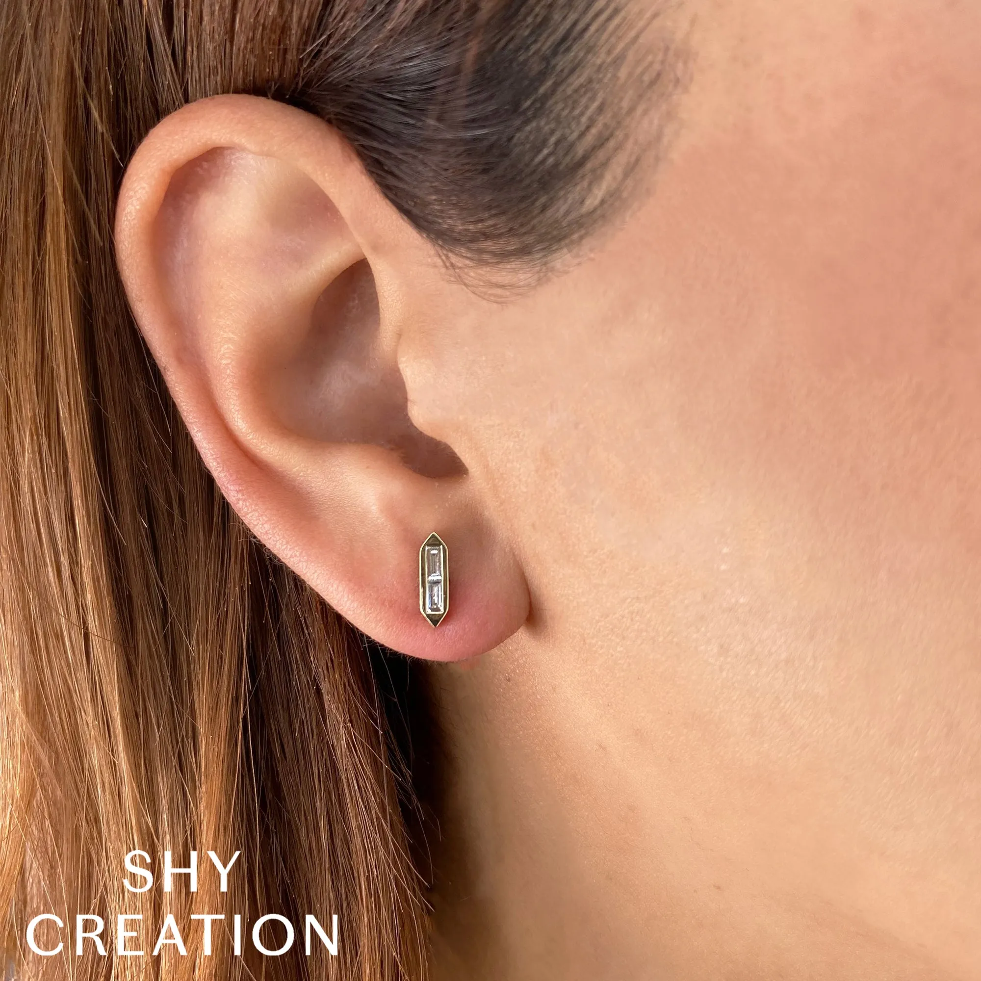 Baguette Diamond Bar Studs