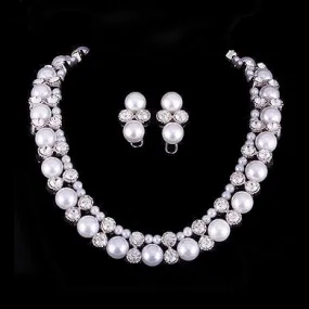 Bridal Wedding Jewelry Crystal Rhinestone Elegant Faux Pearl Necklace J543 White