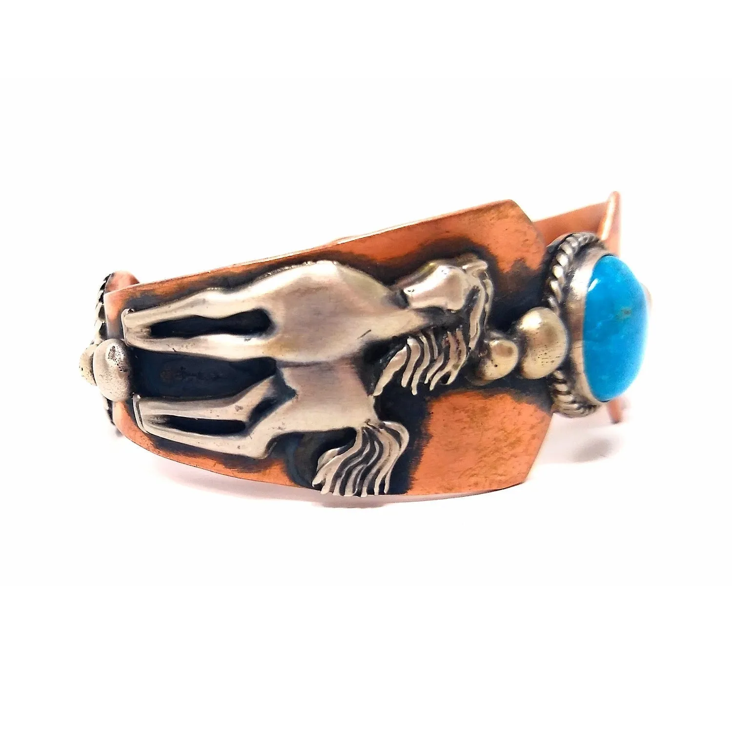 Chaco Canyon Southwest Turquoise Sterling Silver and Copper "Horse" Cuff Bracelet