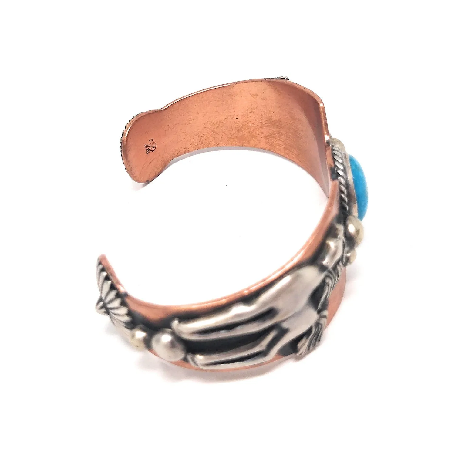 Chaco Canyon Southwest Turquoise Sterling Silver and Copper "Horse" Cuff Bracelet