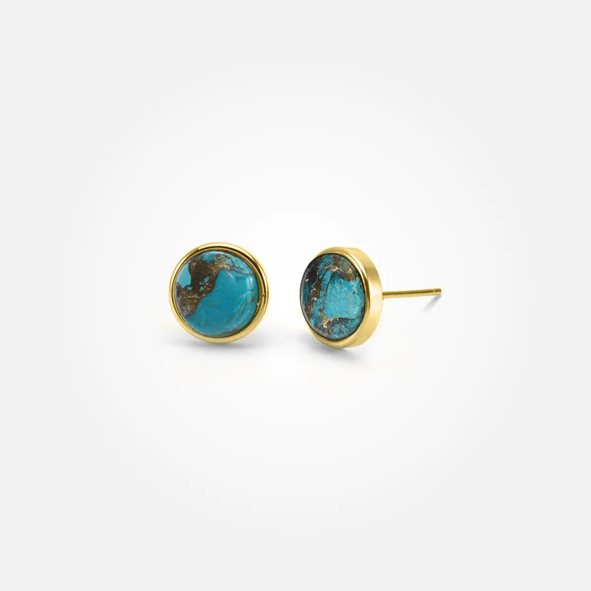 Chrysocolla Copper Stone Ear Studs (Round)