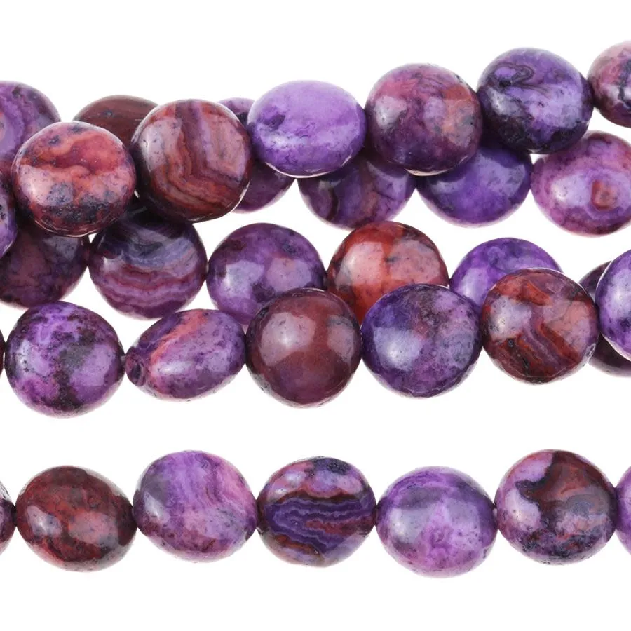 Dakota Stones Purple Crazy Lace Agate 8mm Puff Coin Bead Strand