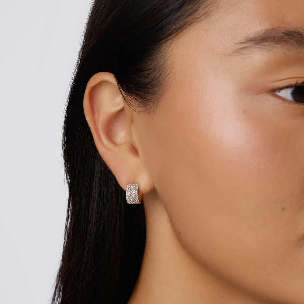 Diamond Pave Huggie Earrings in 10k Gold