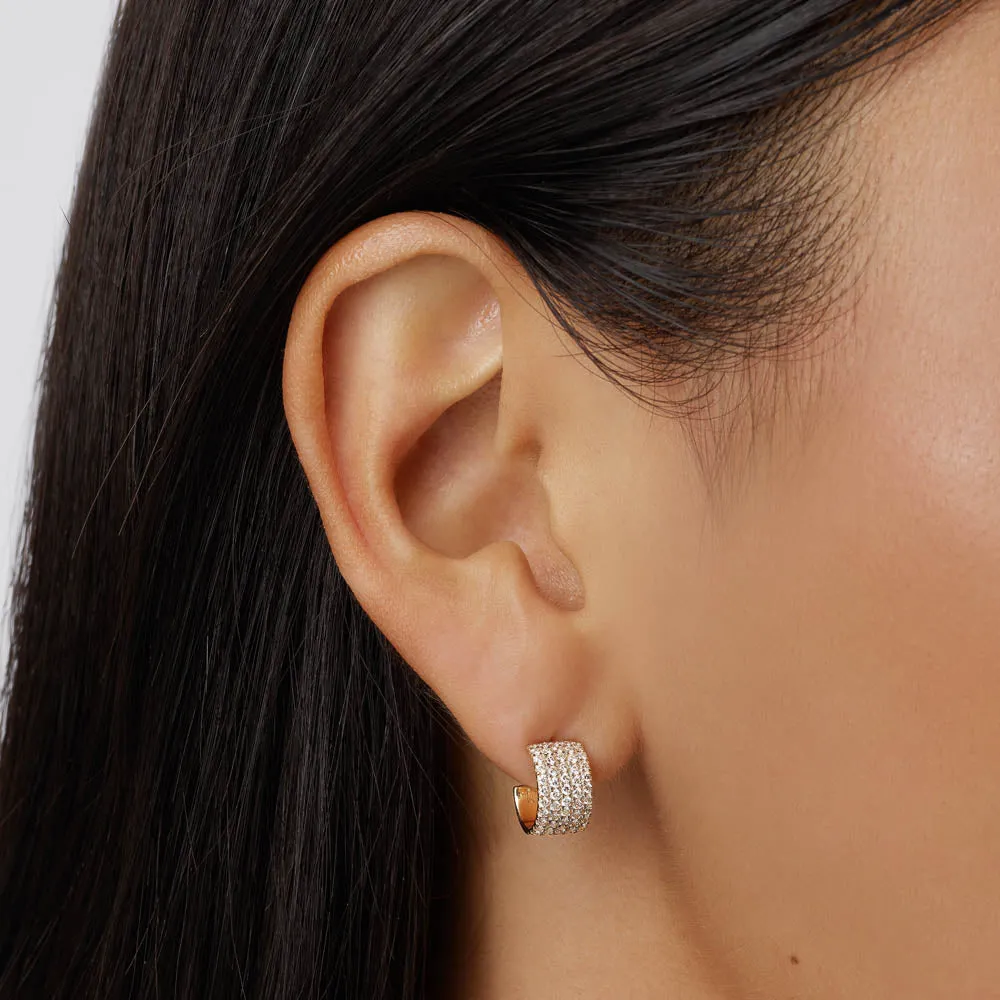 Diamond Pave Huggie Earrings in 10k Gold