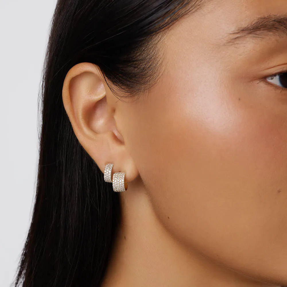 Diamond Pave Huggie Earrings in 10k Gold