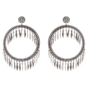 Draped Tassel Dangle Hoop Crystal Earrings Black