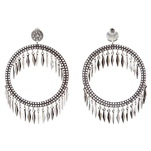 Draped Tassel Dangle Hoop Crystal Earrings Black