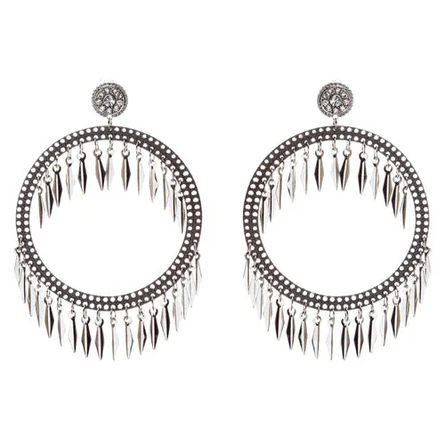 Draped Tassel Dangle Hoop Crystal Earrings Black