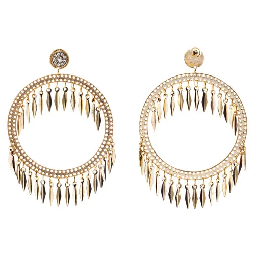 Draped Tassel Dangle Hoop Crystal Earrings Gold