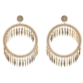 Draped Tassel Dangle Hoop Crystal Earrings Gold