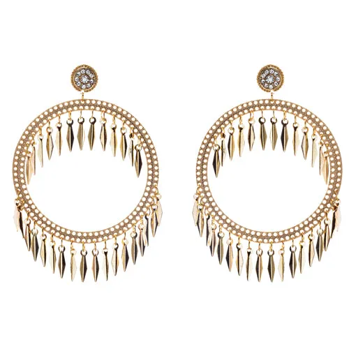 Draped Tassel Dangle Hoop Crystal Earrings Gold