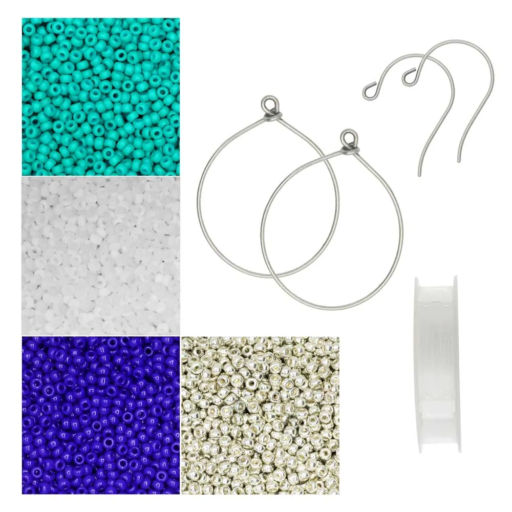 Fresca Beaded Fringe Earrings in Blue Lagoon - Exclusive Beadaholique Jewelry Kit