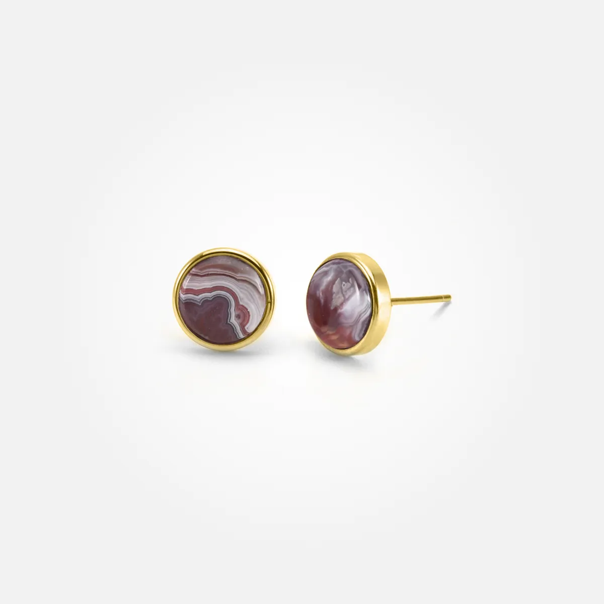 Lace Agate Stone Ear Studs (Round)