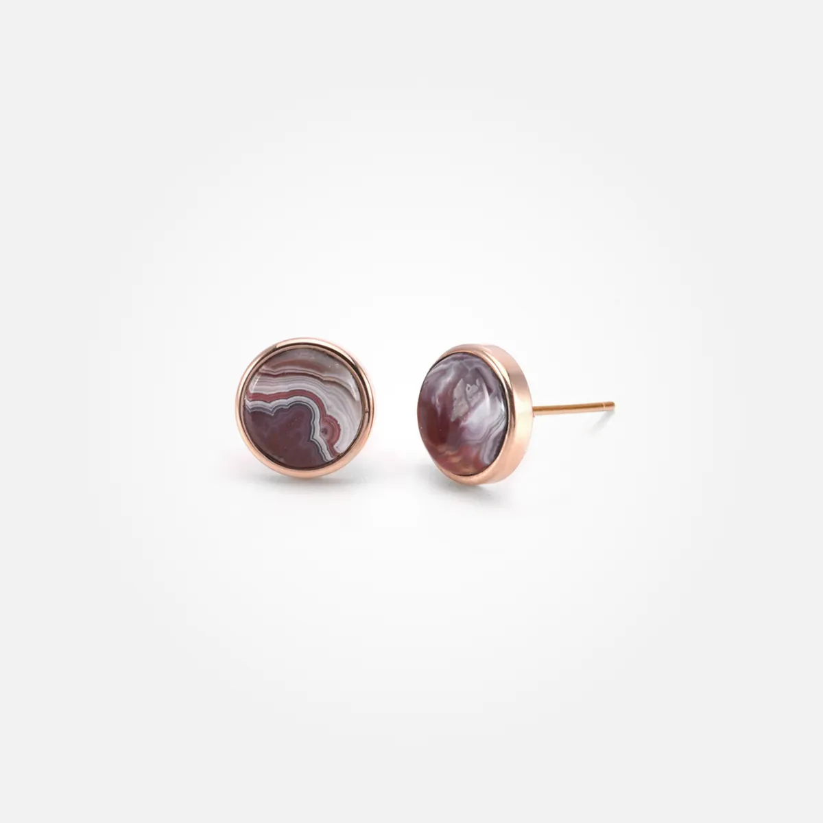 Lace Agate Stone Ear Studs (Round)
