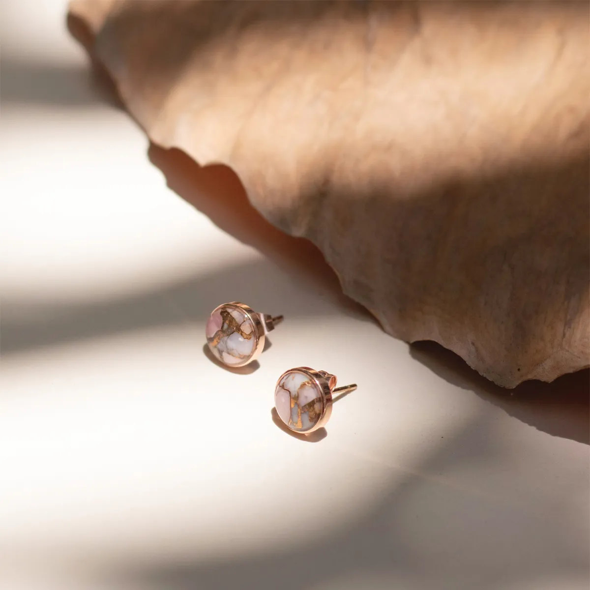 Pink Opal Copper Stone Ear Studs (Round)