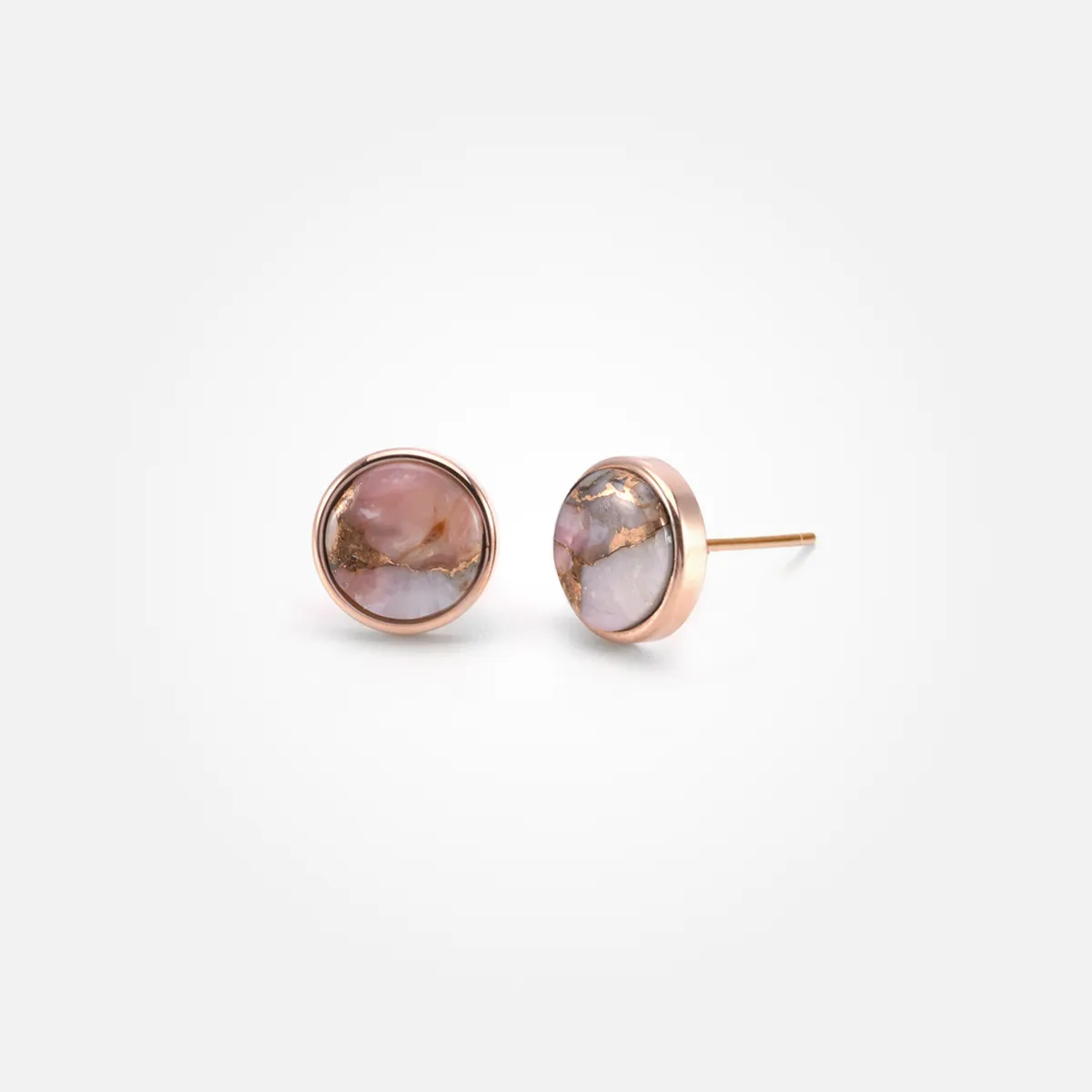 Pink Opal Copper Stone Ear Studs (Round)