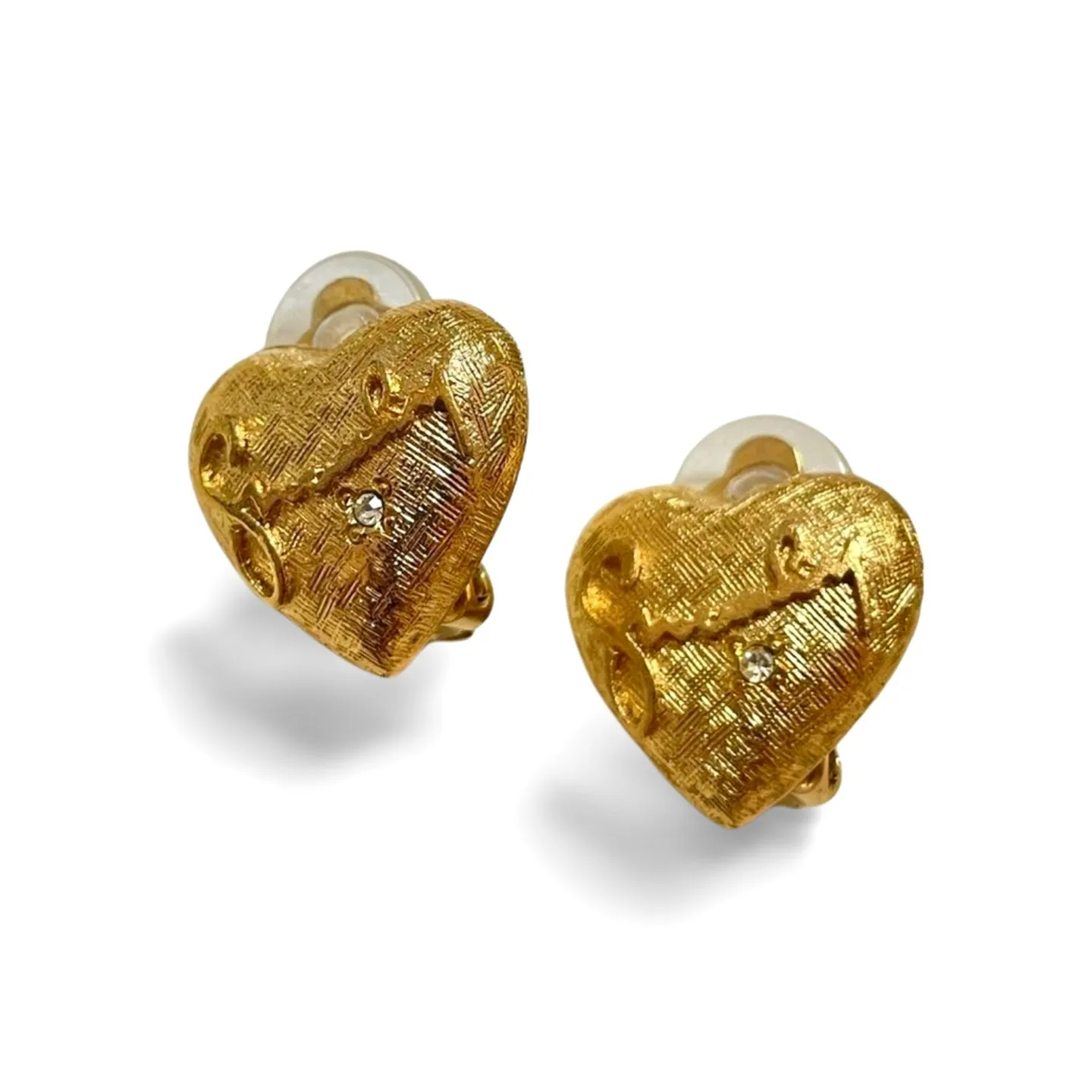 Vintage Givenchy golden heart and logo earrings with crystal. Must have jewelry piece. 061003ac1