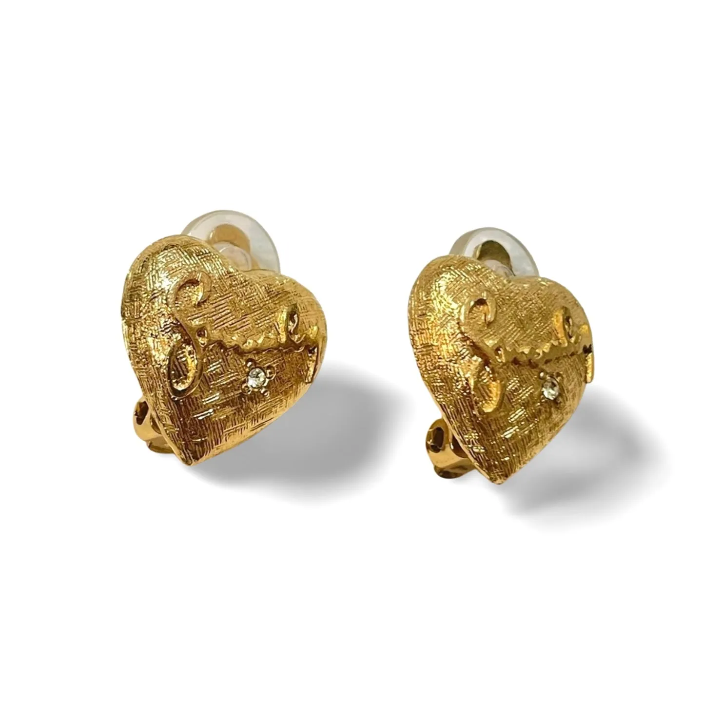 Vintage Givenchy golden heart and logo earrings with crystal. Must have jewelry piece. 061003ac1
