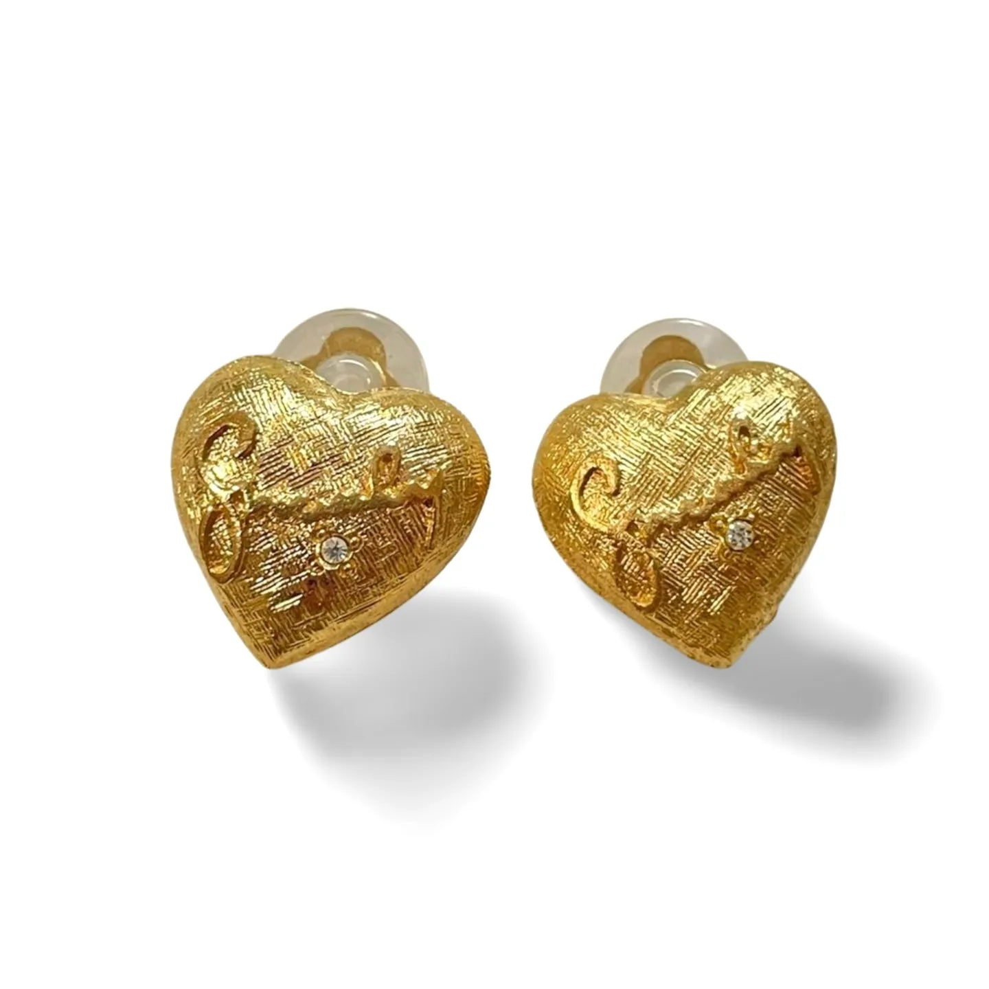 Vintage Givenchy golden heart and logo earrings with crystal. Must have jewelry piece. 061003ac1