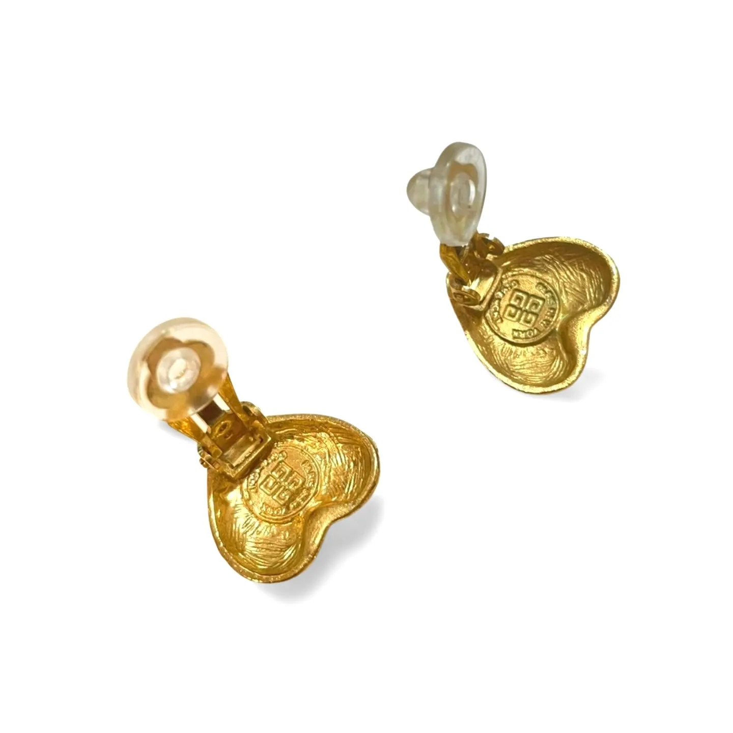 Vintage Givenchy golden heart and logo earrings with crystal. Must have jewelry piece. 061003ac1