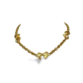 Vintage Nina Ricci golden chain necklace with ribbon bow and crystals. Perfect vintage jewelry. 060521ac6