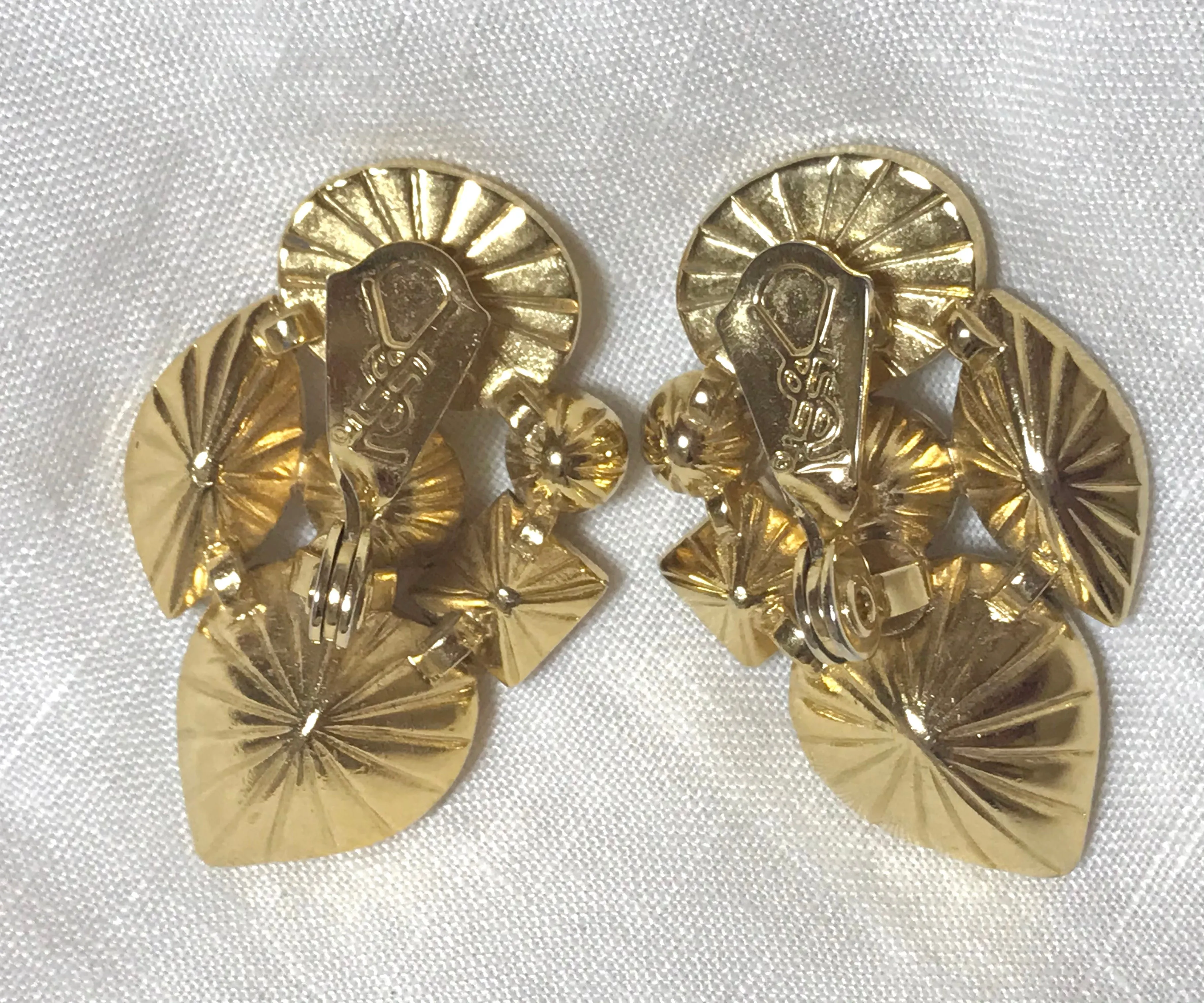 Vintage Yves Saint Laurent crystal and pearl earrings. YSL must have jewelry piece. Heart, pink, purple, pearl stones. 010312et