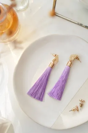 Xander Kostroma Gold Tone & Lavender Purple Drop Earrings – 68 cm Handmade Statement Jewelry with 925 Sterling Silver Posts, Elegant Gift for Women, Perfect for Casual or Formal Wear, Stylish and Unique Accessories