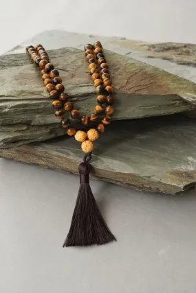 Xander Kostroma Men's Tigers Eye 108 Mala Bead Prayer Necklace with Tassel – 108 Beads, Spiritual Healing & Protection Jewelry for Meditation & Clarity